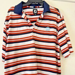 FootJoy Short Sleeve Classic Fit Orange Blue Striped Golf Polo Men's‎ Size Large